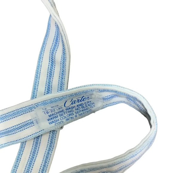 Vintage 60's Carter's Baby Overalls Blue White Stripes Farm Cow Horse 12 Months - Picture 4 of 8